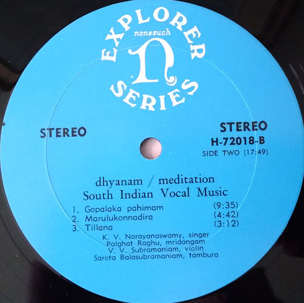 K. V. Narayanaswamy, Palghat Raghu, V.V. Subramaniam : Dhyānam / Meditation (South Indian Vocal Music) (LP, Album)