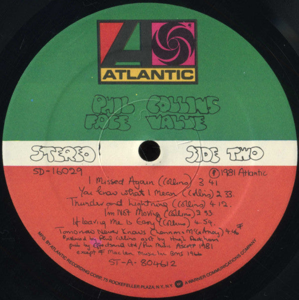 Phil Collins : Face Value (LP, Album, Mon)