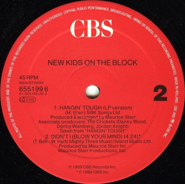 New Kids On The Block : Hangin' Tough (12", Single)