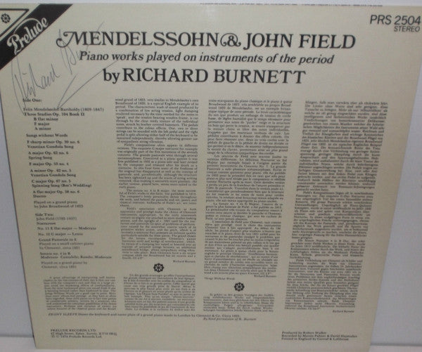 Richard Burnett (3), Felix Mendelssohn-Bartholdy, John Field (2) : Piano Works Played On Instruments Of The Period (LP)
