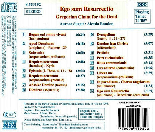 Aurora Surgit, Alessio Randon : Ego Sum Resurrectio - Gregorian Chant For The Dead (CD, Album)
