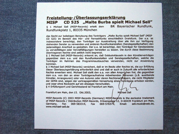 Michael Sell, Malte Burba : Malte Burba Spielt Michael Sell (CD, Album)