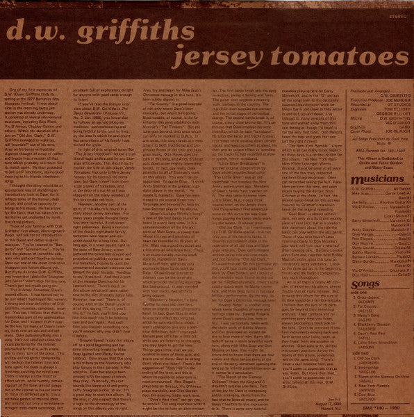 D.W. Griffiths : Jersey Tomatoes (LP, Album)