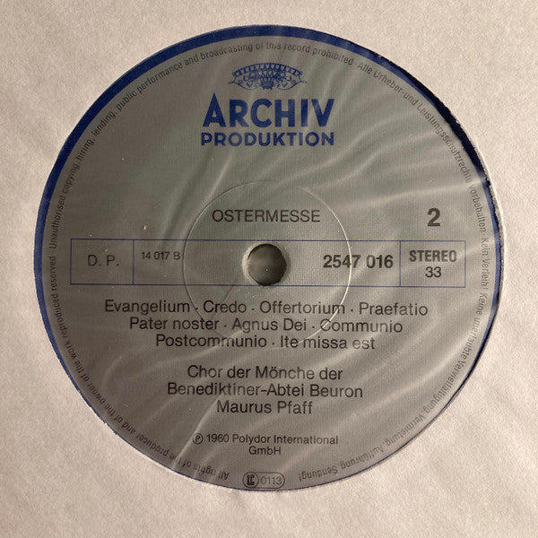 Chor Der Mönche Der Benediktiner-Erzabtei St. Martin, Beuron - Pater Maurus Pfaff : Gregorianischer Choral: Ostermesse (Missa In Dominica Resurrectionis) (LP, RE)