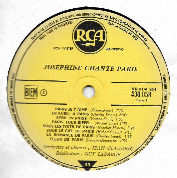 Josephine Baker : Chante Paris (LP, Comp, Mono)