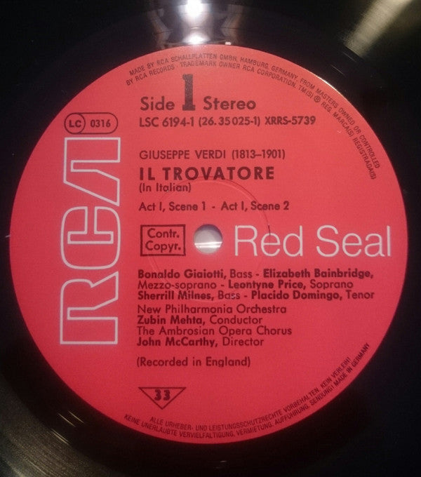 Giuseppe Verdi, Leontyne Price, Placido Domingo, Sherrill Milnes, Fiorenza Cossotto, Zubin Mehta : Il Trovatore (3xLP + Box)