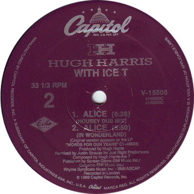 Hugh Harris With Ice-T : Alice (12", Single)