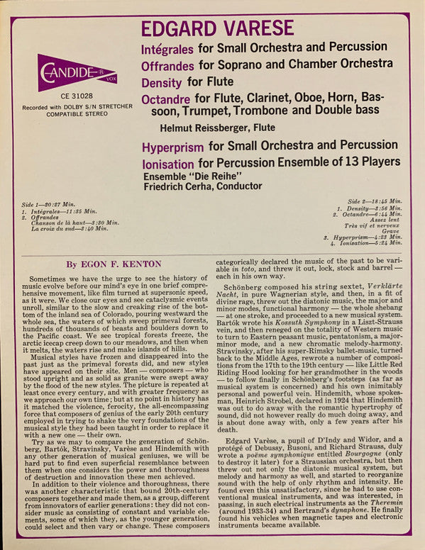 Edgard Varèse : Density / Intégrales / Offrandes / Hyperprism / Octandre / Ionisation (LP, Album, All)