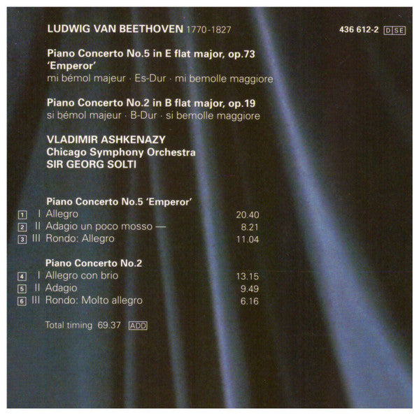 Ludwig van Beethoven, Vladimir Ashkenazy, Chicago Symphony Orchestra, Georg Solti : Piano Concertos 2 & 5 (CD, Comp, RE)