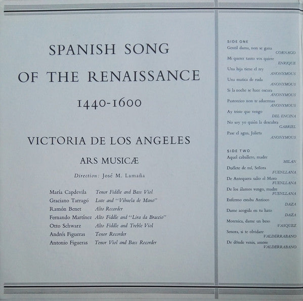 Victoria De Los Angeles : Spanish Song Of The Renaissance (LP)