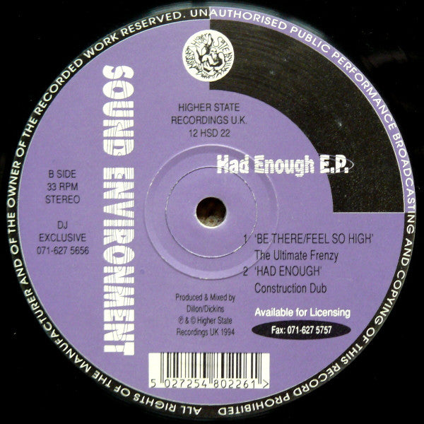 Sound Environment : Had Enough E.P. (12", EP)