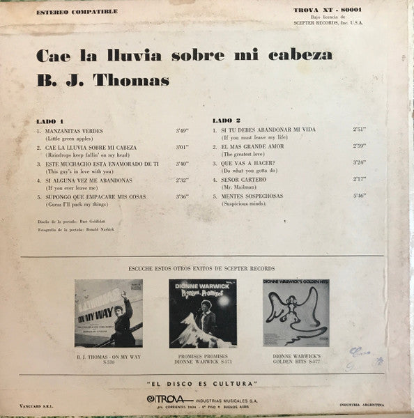 B.J. Thomas : Cae La Lluvia Sobre Mi Cabeza (LP, Album)