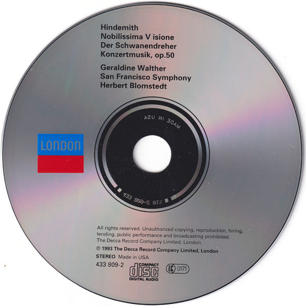Paul Hindemith - San Francisco Symphony, Herbert Blomstedt, Geraldine Walther : Nobilissima Visione • Der Schwanendreher • Konzertmusik Op. 50 (CD, Album)