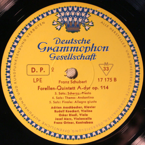 Franz Schubert - Adrian Aeschbacher • Rudolf Koeckert • Oskar Riedl • Josef Merz • Franz Ortner : Forellen-Quintett • The Trout (10", Mono)