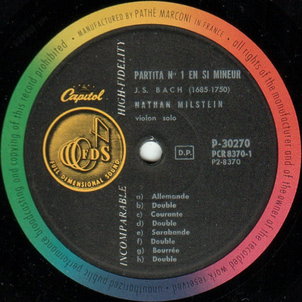 Johann Sebastian Bach / Nathan Milstein : Sonate № 1 En Sol Mineur / Partita № 1 En Si Mineur (LP, Album, Mono)