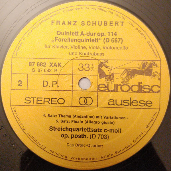 Franz Schubert - Karl Engel, Drolc-Quartett : Forellenquintett (LP, RE)