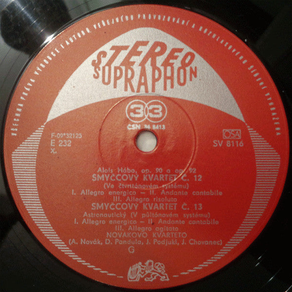Alois Hába - Czech Nonet, Novák Quartet : Nonet Č. 1 / Smyčcový Kvartety Č. 11, 12, 13 (LP)
