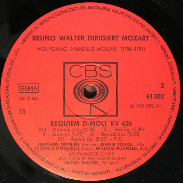 Bruno Walter Dirigiert Wolfgang Amadeus Mozart : Requiem D-Moll KV 626 (LP, Mono, RE)