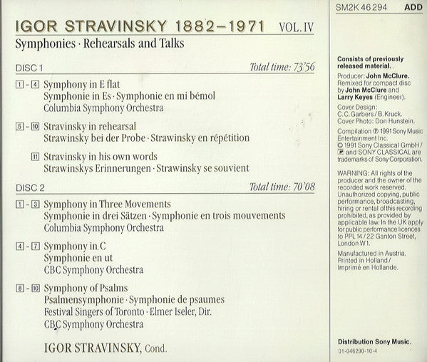 Igor Stravinsky : Symphonies (2xCD, Comp)
