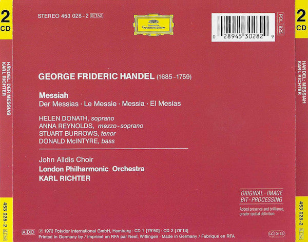 Georg Friedrich Händel, John Alldis Choir, London Philharmonic Orchestra, Karl Richter : Messiah (2xCD, Album, RE, RM)
