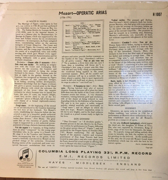 Elisabeth Schwarzkopf / Wolfgang Amadeus Mozart : Operatic Arias (LP, Album, Mono)