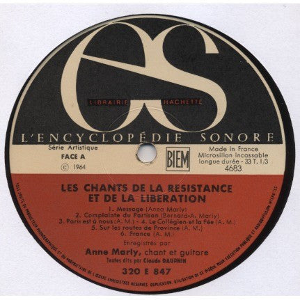Anna Marly : Les Chants De La Résistance Et De La Libération (LP, Album)