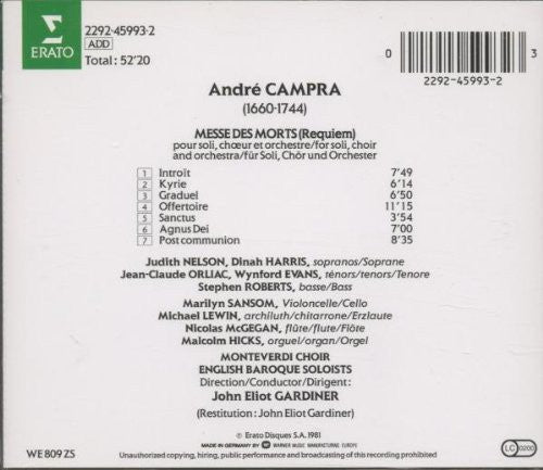 André Campra - The Monteverdi Choir, The English Baroque Soloists, John Eliot Gardiner : Messe Des Morts (CD, RE)