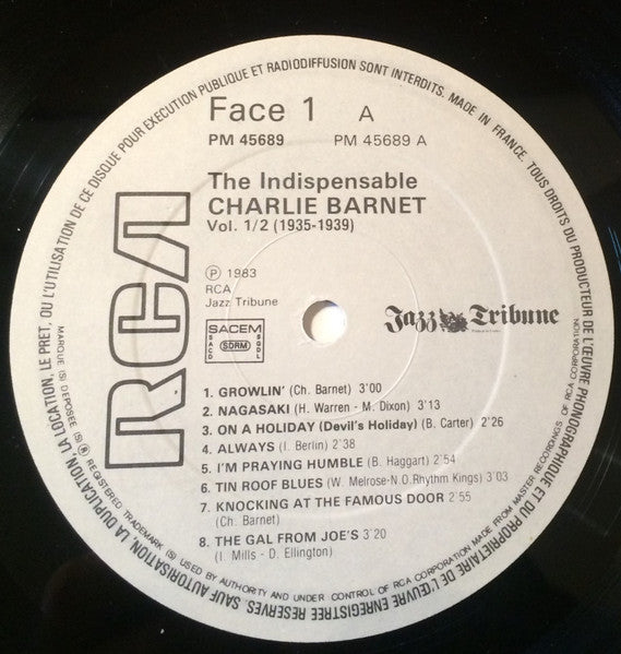 Charlie Barnet And His Orchestra : The Indispensable Charlie Barnet Volumes 1/2 (1935-1939) (2xLP, Album, Comp, Mono)