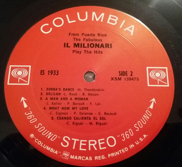 Il Milionari : From Puerto Rico The Fabulous Il Milionari Play The Hits (LP, Album)