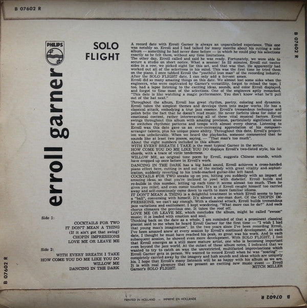 Erroll Garner : Solo Flight (10", Album)