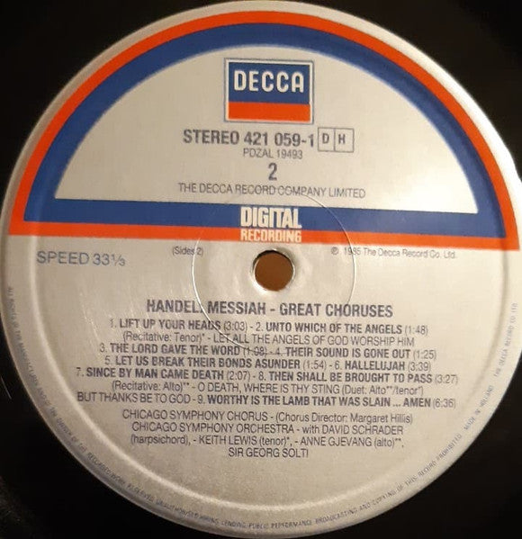 Georg Friedrich Händel / Chicago Symphony Orchestra & Chicago Symphony Chorus, Georg Solti : Messiah - Great Choruses (LP, Album)