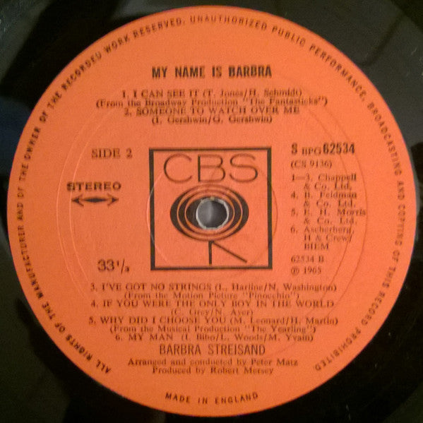Barbra Streisand : My Name Is Barbra (LP, Album)