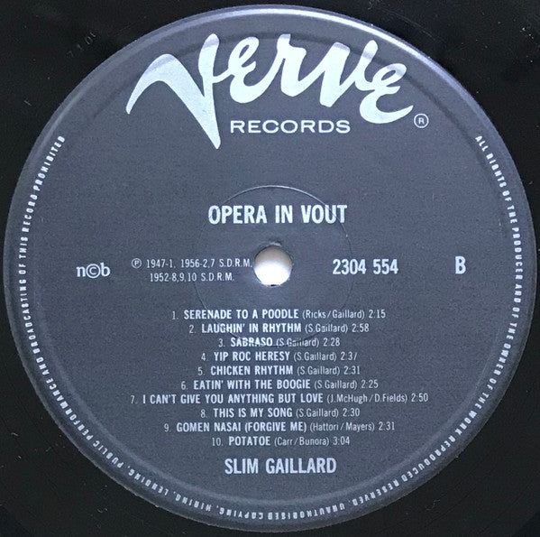 Slim Gaillard : Opera In Vout (LP, Comp, RE)