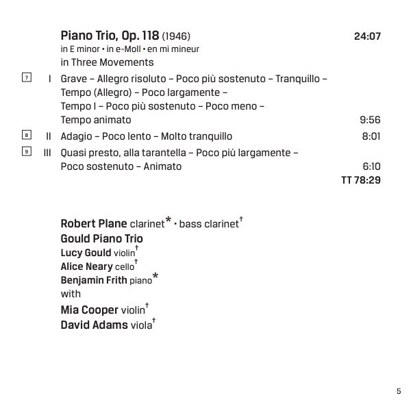 York Bowen, Robert Plane, Gould Piano Trio, Mia Cooper, David Adams (9) : Phantasy Quintet / Piano Trios / Clarinet Sonata (CD, Album)