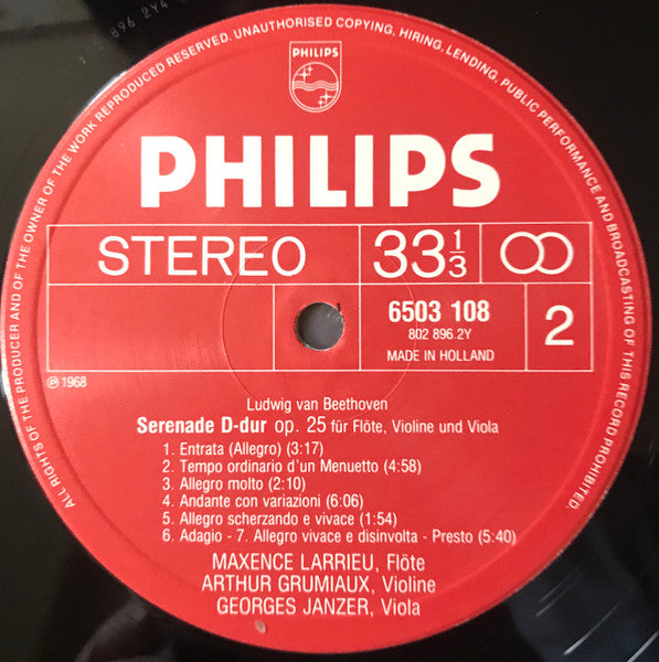 Ludwig van Beethoven, Grumiaux Trio, Maxence Larrieu : Serenade Op.8 & Serenade Op.25 (LP, RE)