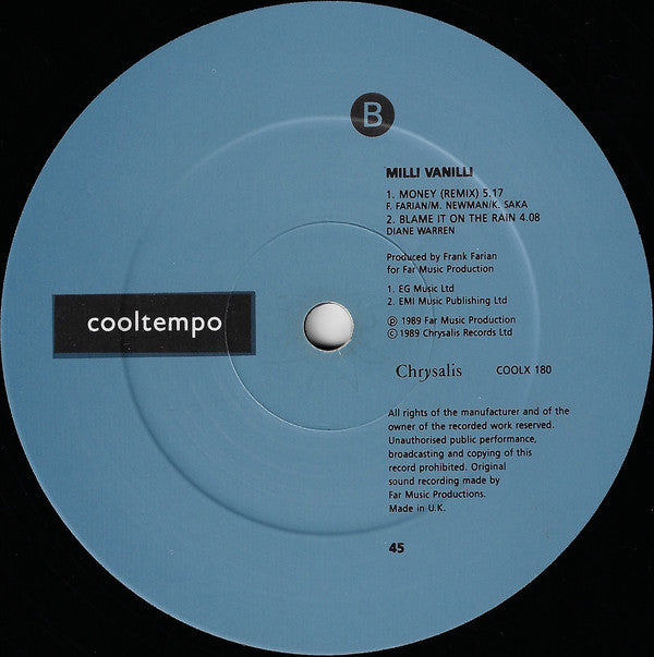 Milli Vanilli : Blame It On The Rain (12", Single)