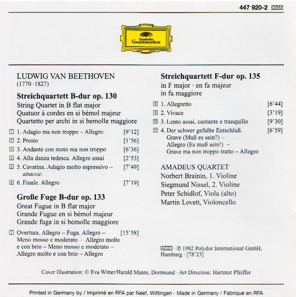 Ludwig van Beethoven - Amadeus-Quartett : Streichquartette Op. 130 - Grosse Fuge Op. 133 - Op. 135 (CD, Comp)