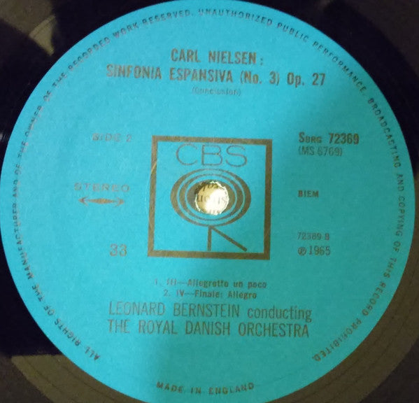 Carl Nielsen, Leonard Bernstein, Det Kongelige Kapel, Ruth Guldbæk, Niels Møller : Symphony No. 3 Op. 27 "Espansiva" (LP)