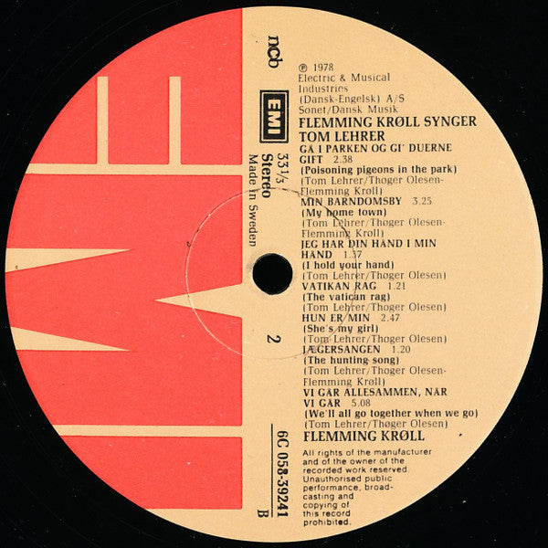 Flemming Krøll : Flemming Krøll Synger Tom Lehrer (LP, Album)