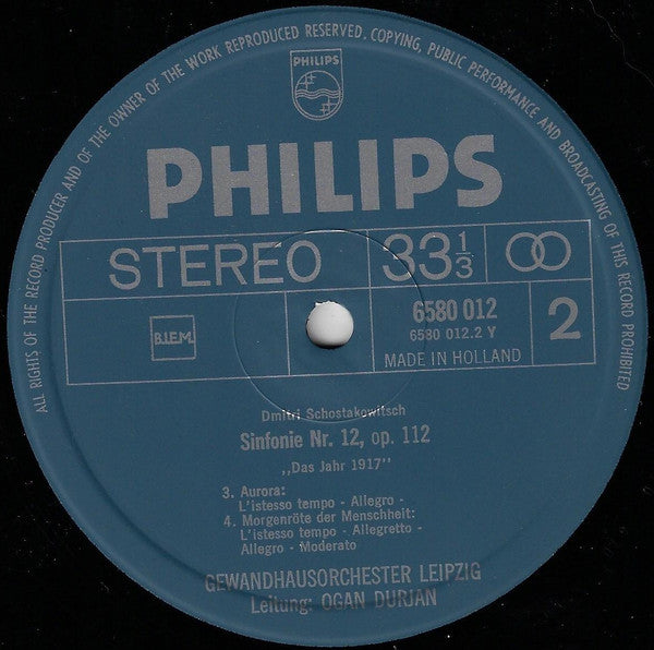 Dmitri Shostakovich, Gewandhausorchester Leipzig, Ogan Durjan : Symphony No. 12 "The Year 1917" (LP)