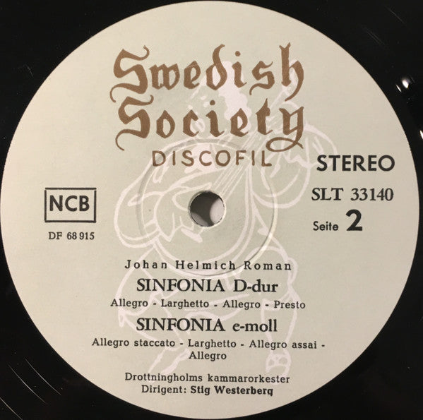 Johan Helmich Roman, Drottningholms Kammarorkester, Stig Westerberg : Ur Drottningholmsmusiken 1744; Sinfonia D-Dur, Sinfonia E-Moll (LP)