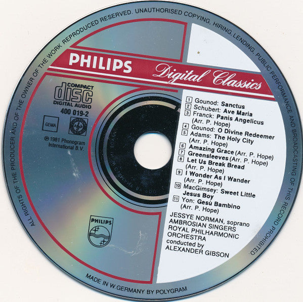 Jessye Norman / The Ambrosian Singers / Royal Philharmonic Orchestra / Alexander Gibson : Sacred Songs = Geistliche Lieder = Chants Sacrés (CD, Album, RE)