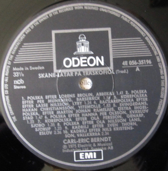 Carl Eric Berndt : Skåne-låtar På Träskofiol Spelade Av Carl-Eric Berndt (LP, Album)