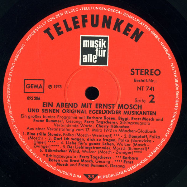 Ernst Mosch Und Seine Original Egerländer Musikanten : Ein Abend Mit Ernst Mosch Und Seinen Original Egerländer Musikanten (LP, Album)