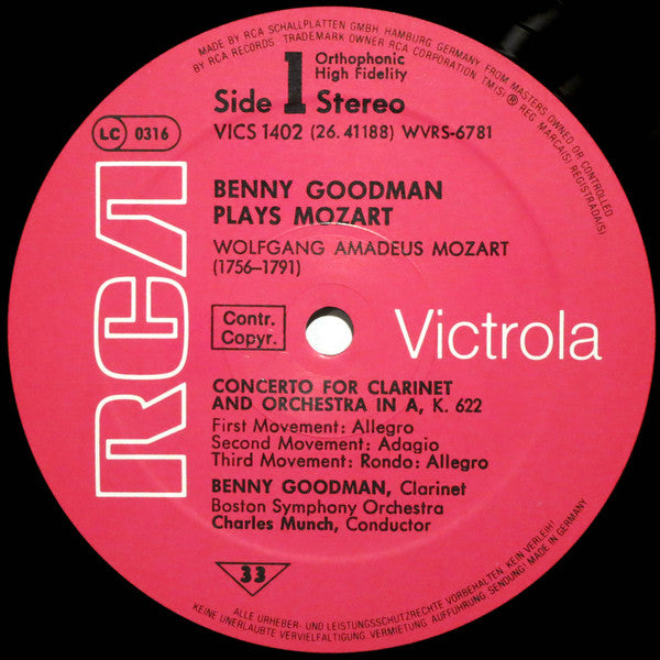 Wolfgang Amadeus Mozart, Benny Goodman, Charles Munch, Boston Symphony Orchestra, Boston Symphony String Quartet : Klarinettenkonzert / Klarinettenquintett (LP, RE)