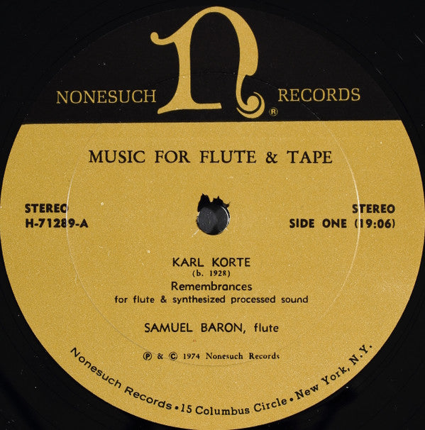 Samuel Baron - Karl Korte / Mario Davidovsky / Meyer Kupferman : Music For Flute & Tape (LP, Album, 15 )