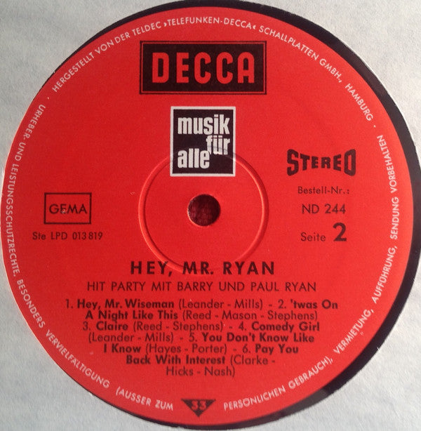Paul & Barry Ryan : Hey, Mr. Ryan (LP, Comp)