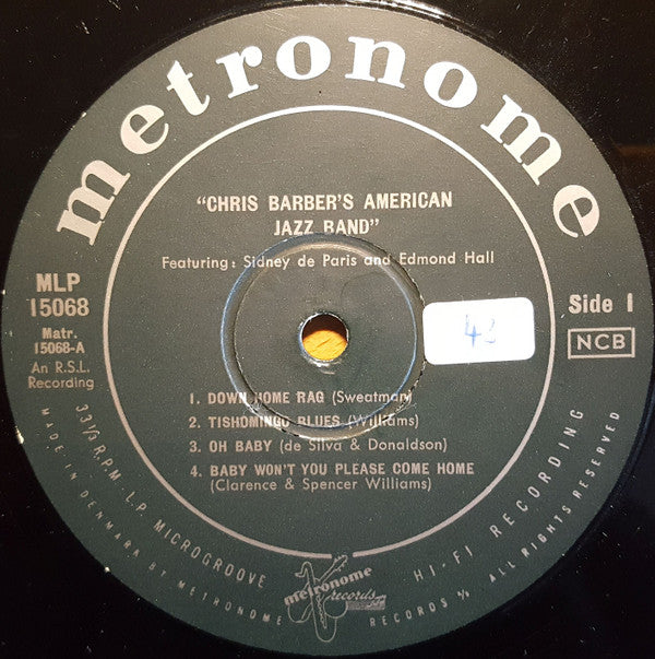 Chris Barber's American Jazz Band : Chris Barber's American Jazz Band Featuring Edmond Hall and Sidney de Paris (LP, Album, Mono)