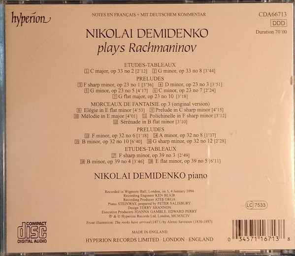 Nikolai Demidenko Plays Sergei Rachmaninoff : Morceaux, Preludes, Etudes-Tableaux (CD, Album, RE)