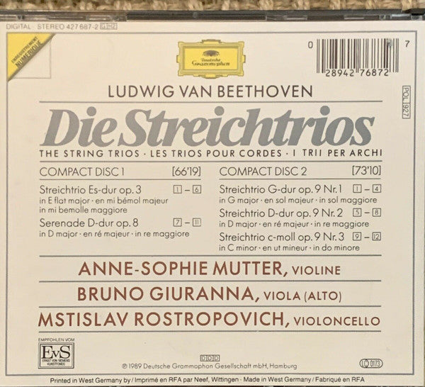 Ludwig van Beethoven, Anne-Sophie Mutter, Bruno Giuranna, Mstislav Rostropovich : Die Streichtrios = The String Trios = Les Trios Pour Cordes (2xCD, Album + Box)